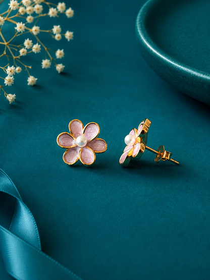 Pink Blossom Gold Stud Earrings