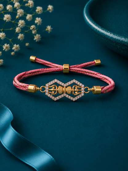 Crystal Om Double Red Thread Rakhi
