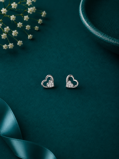 Petite Heart Silver Stud Earrings