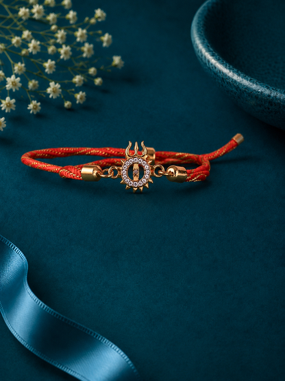 Om Trishul Crystal Red Thread Rakhi