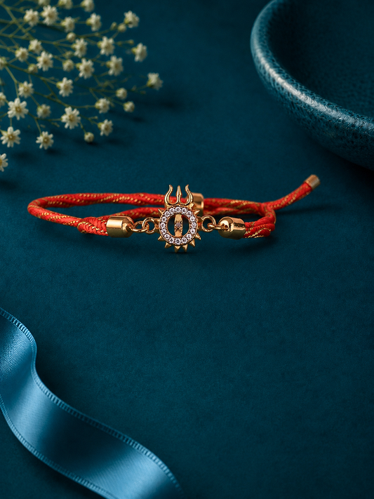 Om Trishul Crystal Red Thread Rakhi