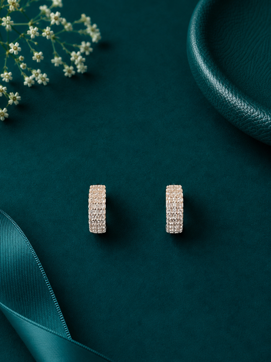 Textured Crystal Silver Kids Hoop Earrings