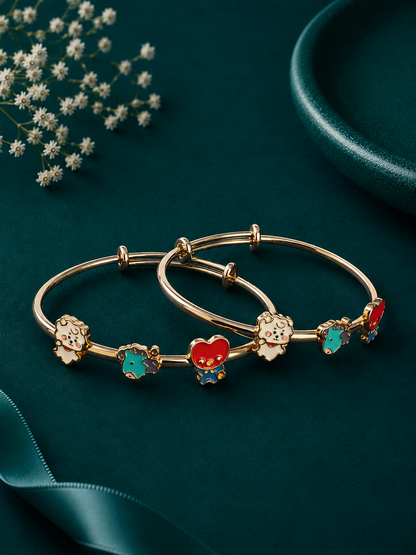 Turquoise Garden Heart Gold Kids Kada Pair