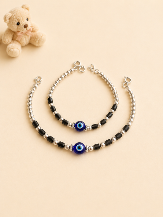 Kids Silver Blue Evil Eye Nazaria Bracelet Pair