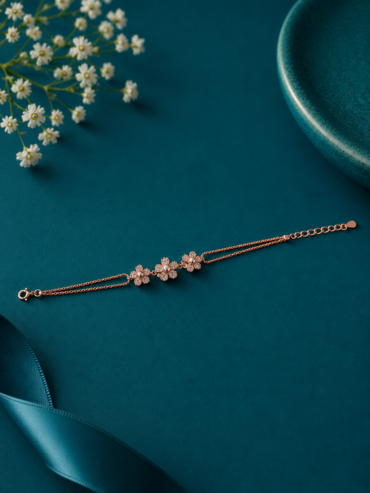 Rose Gold Floral Cluster Bracelet
