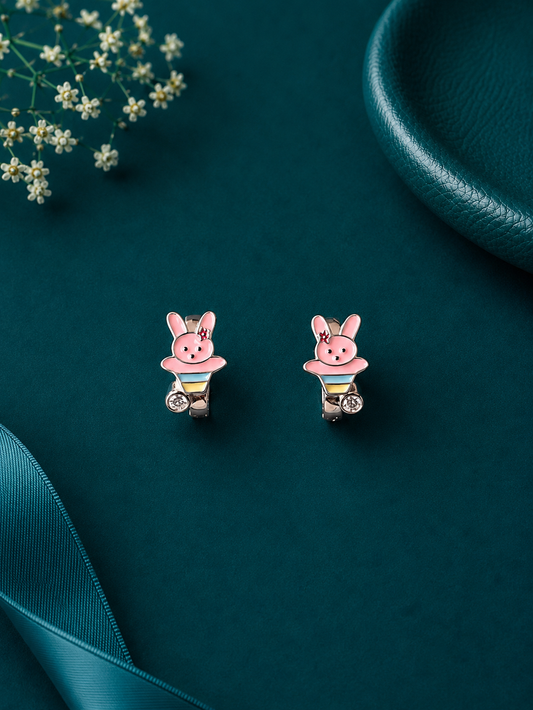 Pink Elephant Silver Kids Hoop Earrings