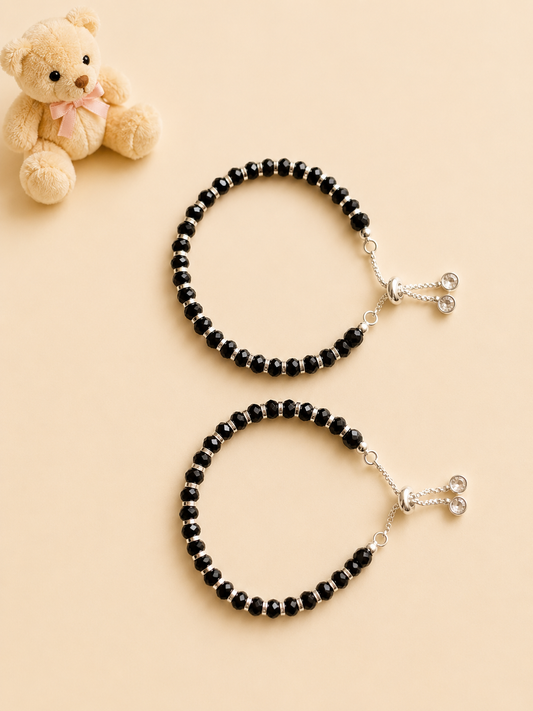 Kids Minimal Silver Black Bead Nazaria Bracelet Set