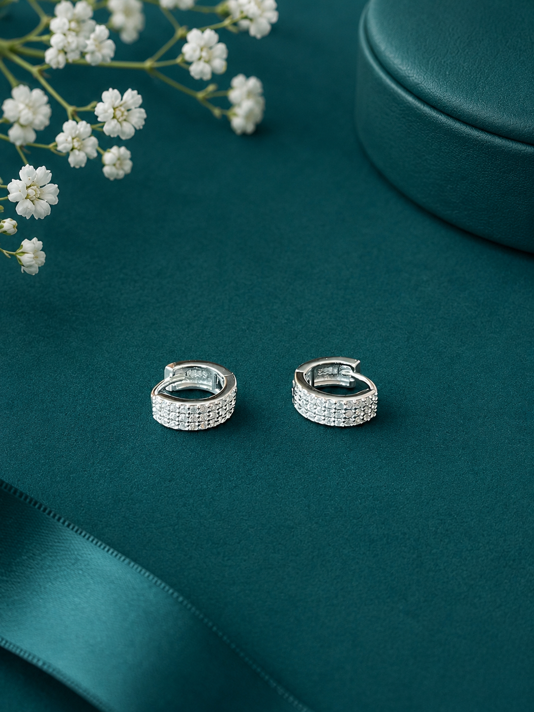 Textured Crystal Silver Kids Hoop Earrings
