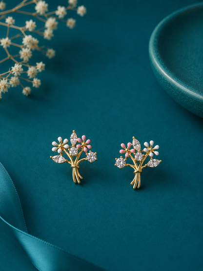 Multicolour Tree Gold Stud Earrings