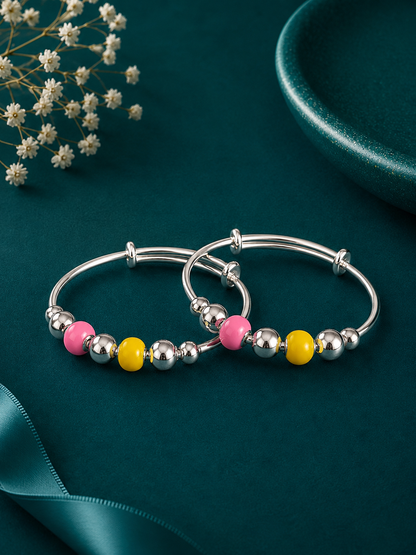 Candy Bead Silver Kids Kada Pair