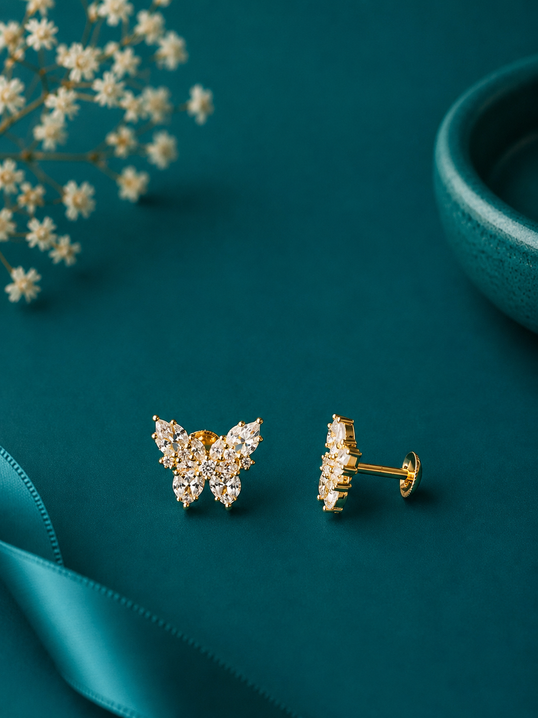 Crystal Butterfly Gold Stud Earrings