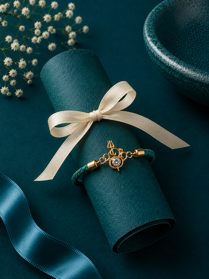 Ornate Floral Green Thread Rakhi