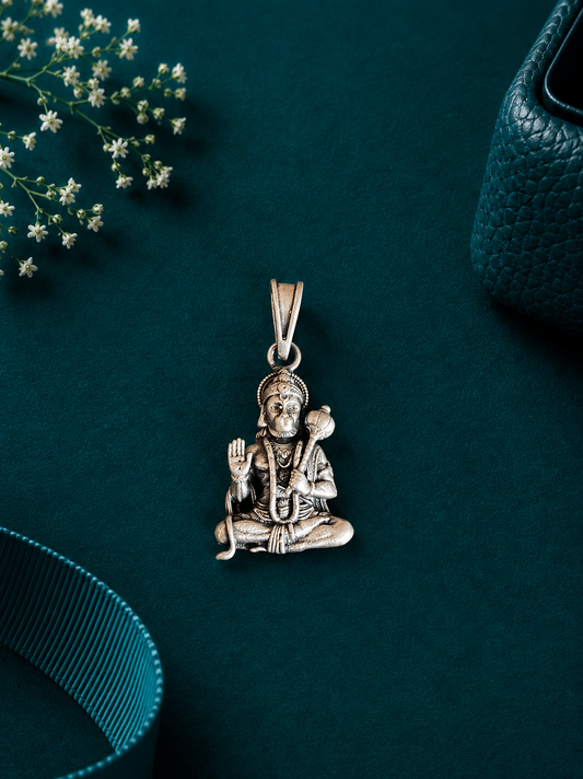 Sterling Silver Seated Abhaya Hanuman Pendant