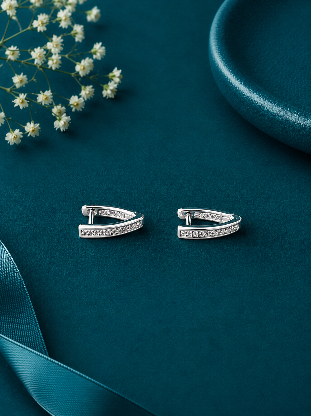 V-Shaped Crystal Silver Kids Hoop Earrings