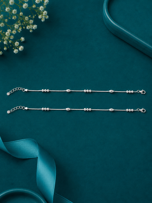 Triple Pearl Cluster Silver Anklet Pair