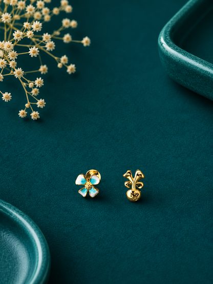 Multicolour Floral Gold Stud Earrings