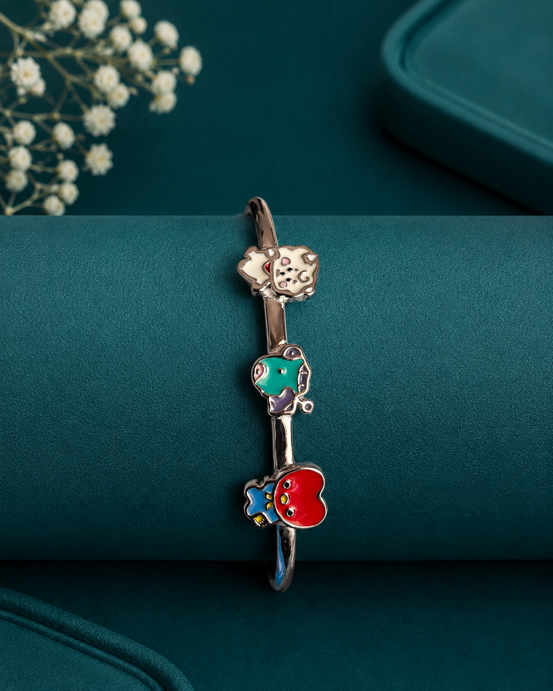Turquoise Garden Heart Silver Kids Kada Pair