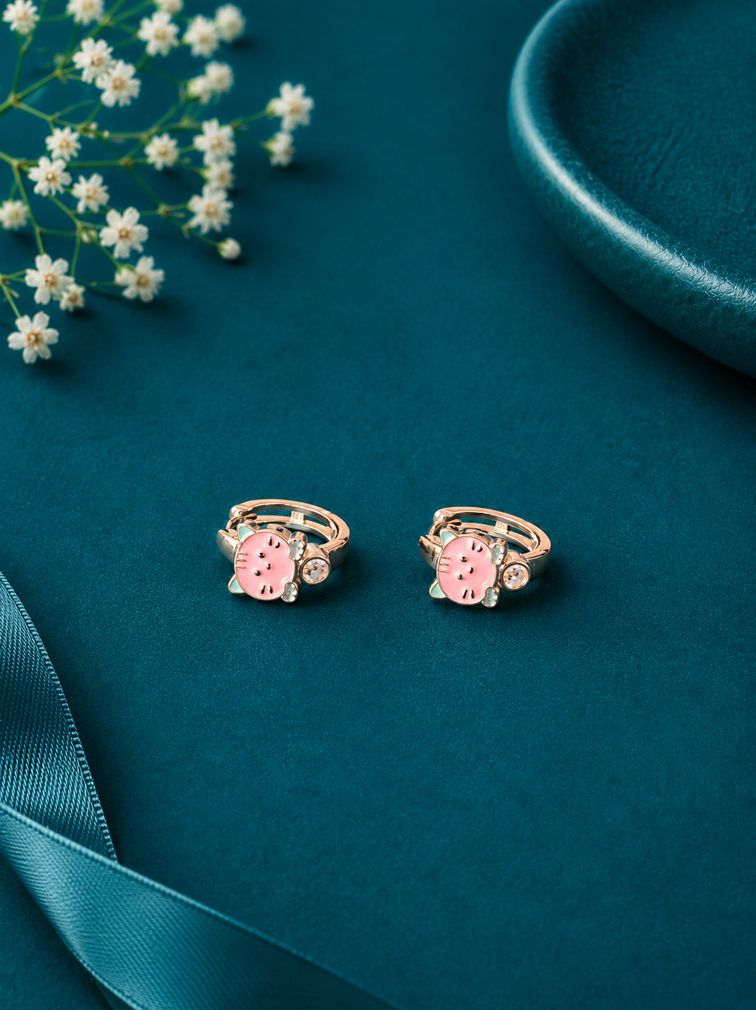 Pink Elephant Gold Kids Hoop Earrings