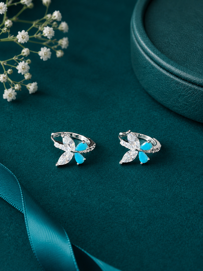 Blue Butterfly Bow Silver Kids Hoop Earrings