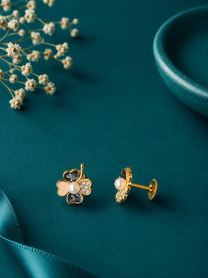 Mini Crystal Flower Gold Stud Earrings