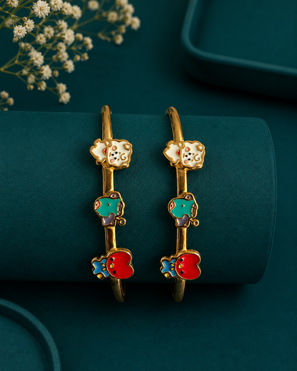 Turquoise Garden Heart Gold Kids Kada Pair