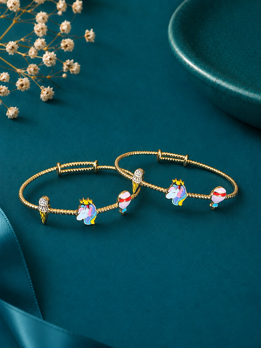 Rainbow Unicorn Gold Kids Kada Pair
