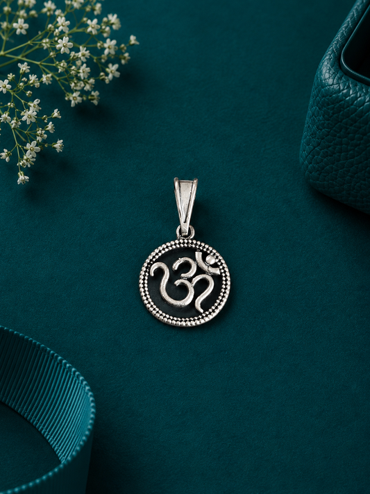 Sterling Silver Sacred Om Circle Pendant
