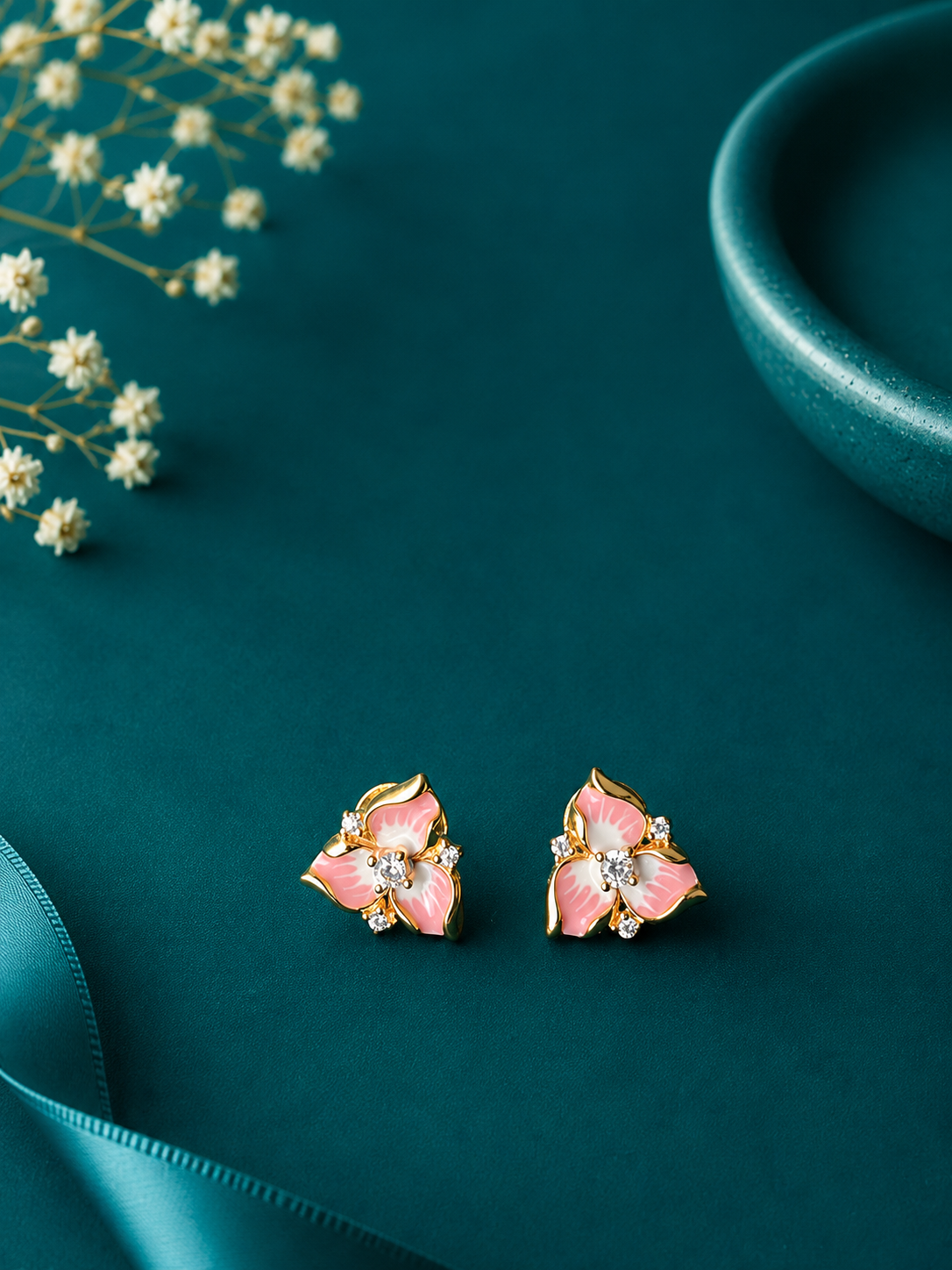 Mint Crystal Butterfly Gold Stud Earrings