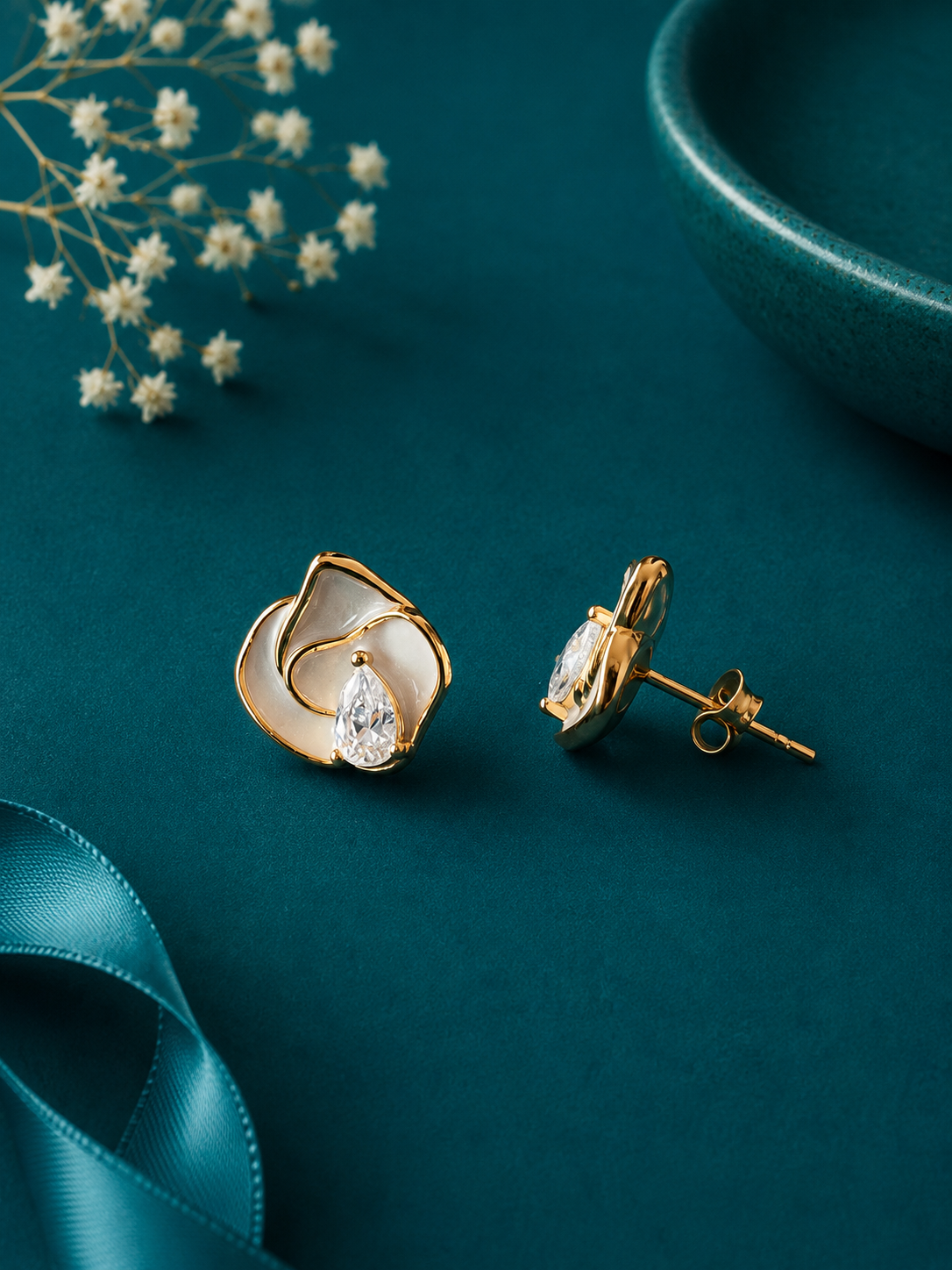 Pearl Teardrop Gold Stud Earrings