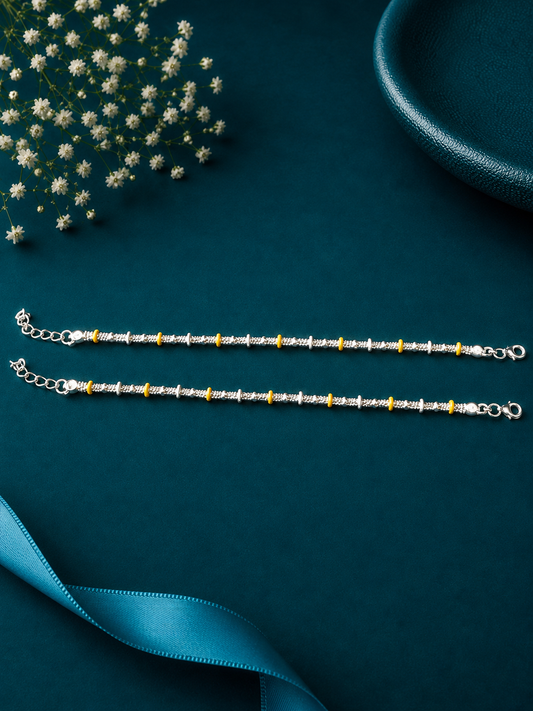 Pastel Geometric Bead Silver Anklet Pair