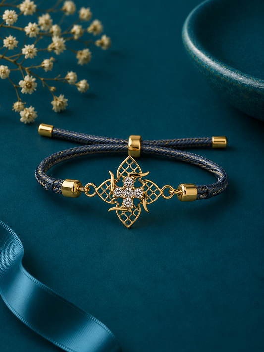 Golden Geometric Diamond Grey Thread Rakhi