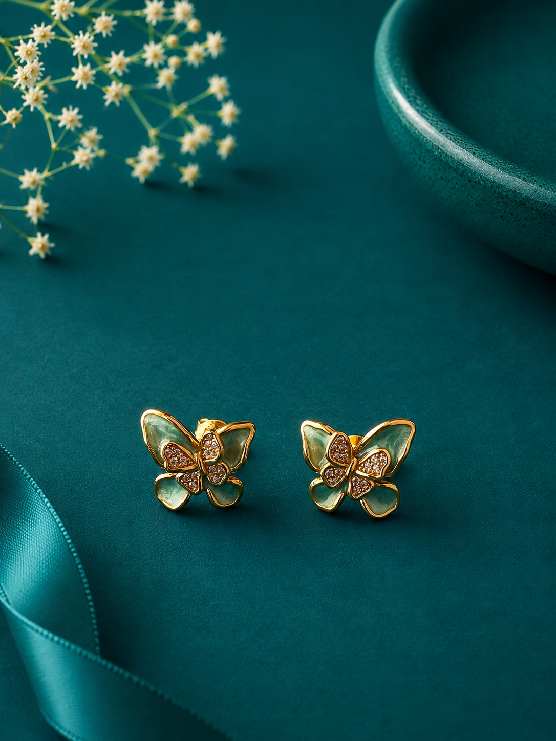 Sunburst Crystal Gold Stud Earrings