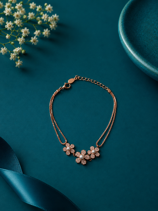 Rose Gold Floral Cluster Bracelet