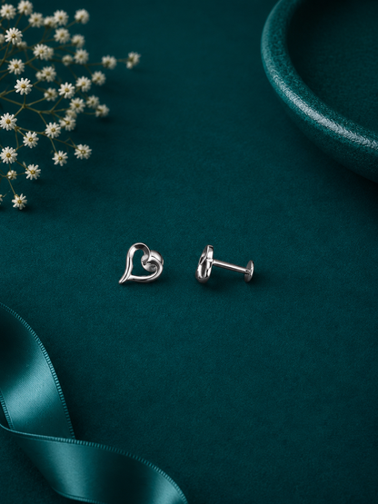 Classic Open Heart Silver Stud Earrings
