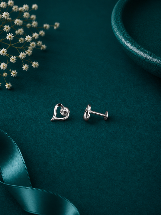 Classic Open Heart Silver Stud Earrings