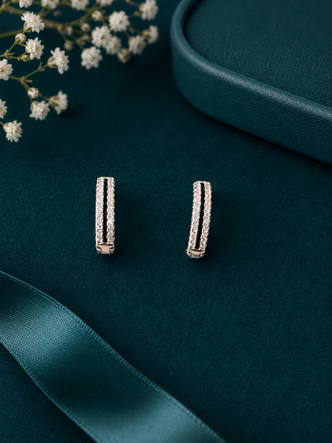 Double Row Crystal Silver Kids Hoop Earrings