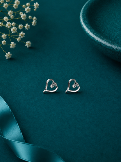 Classic Open Heart Silver Stud Earrings