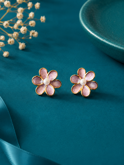 Pink Blossom Gold Stud Earrings