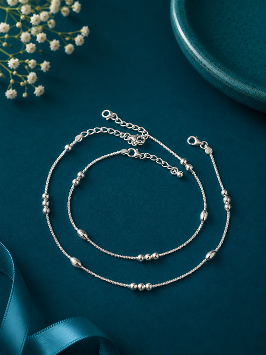 Triple Pearl Cluster Silver Anklet Pair
