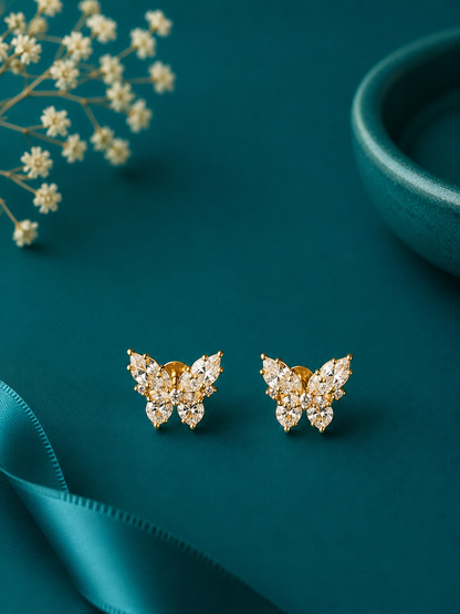 Crystal Butterfly Gold Stud Earrings
