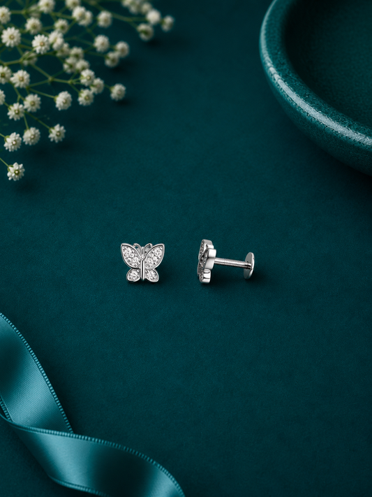 Crystal Butterfly Silver Stud Earrings